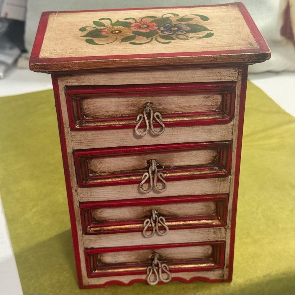 Handcrafted Wooden Jewelry Box with Floral Design